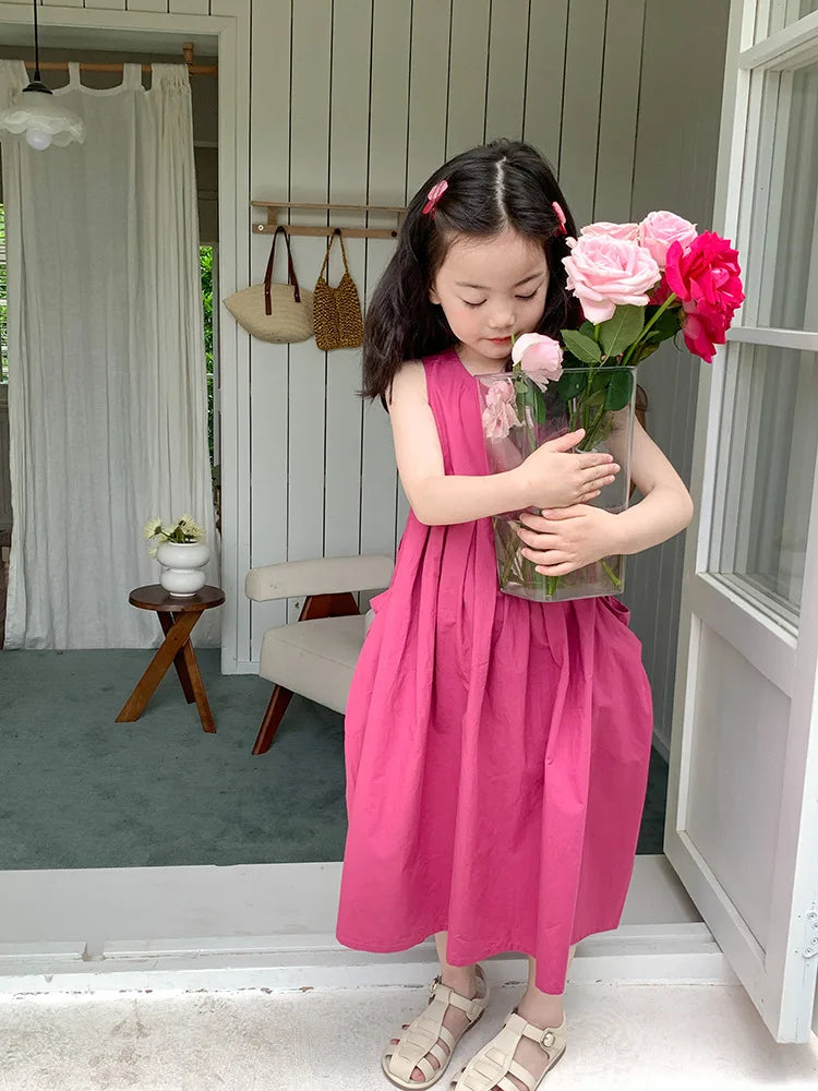 Girls Casual Dresses Girls' Dresses with Large Hemlines Sleeveless Casual Kids Dresses for Girls 2 To 8 Years Princess Dress