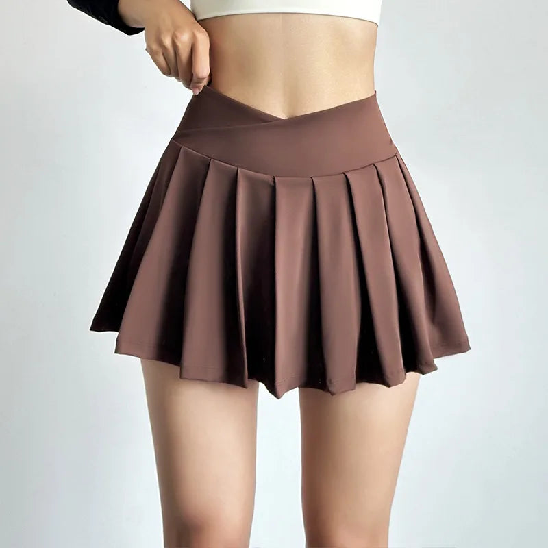 Sports short skirt women summer anti-walk yoga pants running fitness clothes quick dry breathable high waist pleated skirt