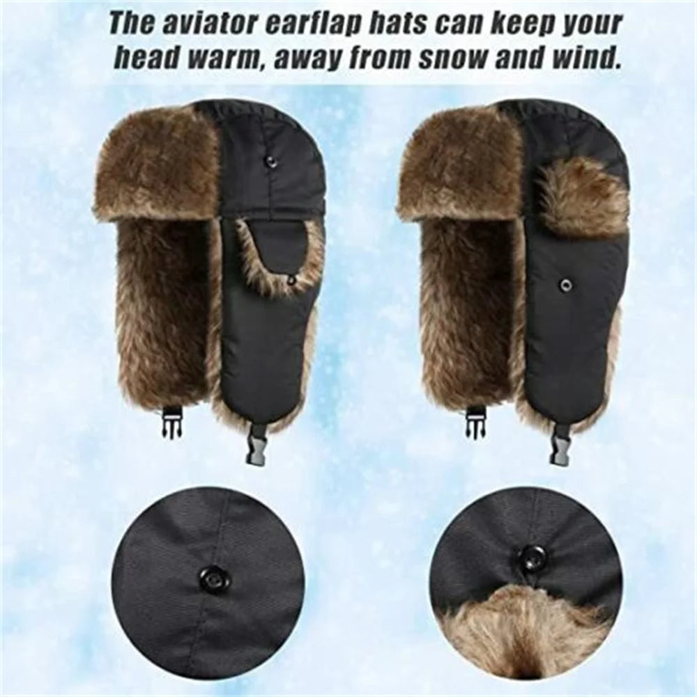 Men's Winter Trapper Aviator Trooper Earflap Warm Russian Waterproof Ski Hat Bomber Cap  Russian Warm Ear Protectors Hats BAZAARHUBO