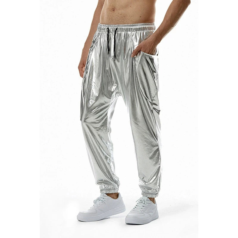 Men's Sets Shiny Metallic Suits Adult Disco 2 Piece Outfit Jacket Pants Halloween Dress Up Nightclub Stage Party Jackets Costume