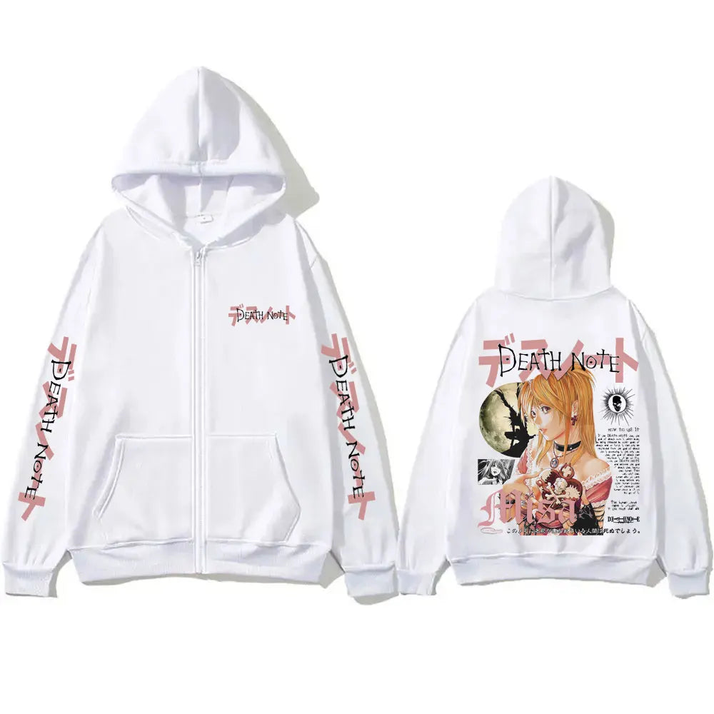 Japanese Anime Death Note Misa Zipper Hoodie Men Women Casual Oversized Cotton Zip Up Jacket Unisex Vintage Zip Up Sweatshirt BAZAARHUBO