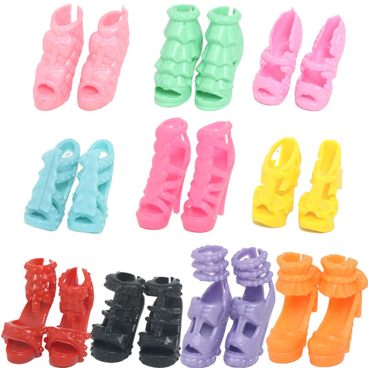 10 Pairs Colorful Doll Shoes Mixed Style Assorted High Heels Sandals Outfit Dress Clothes Accessories for 11.5'' Doll DIY Toys