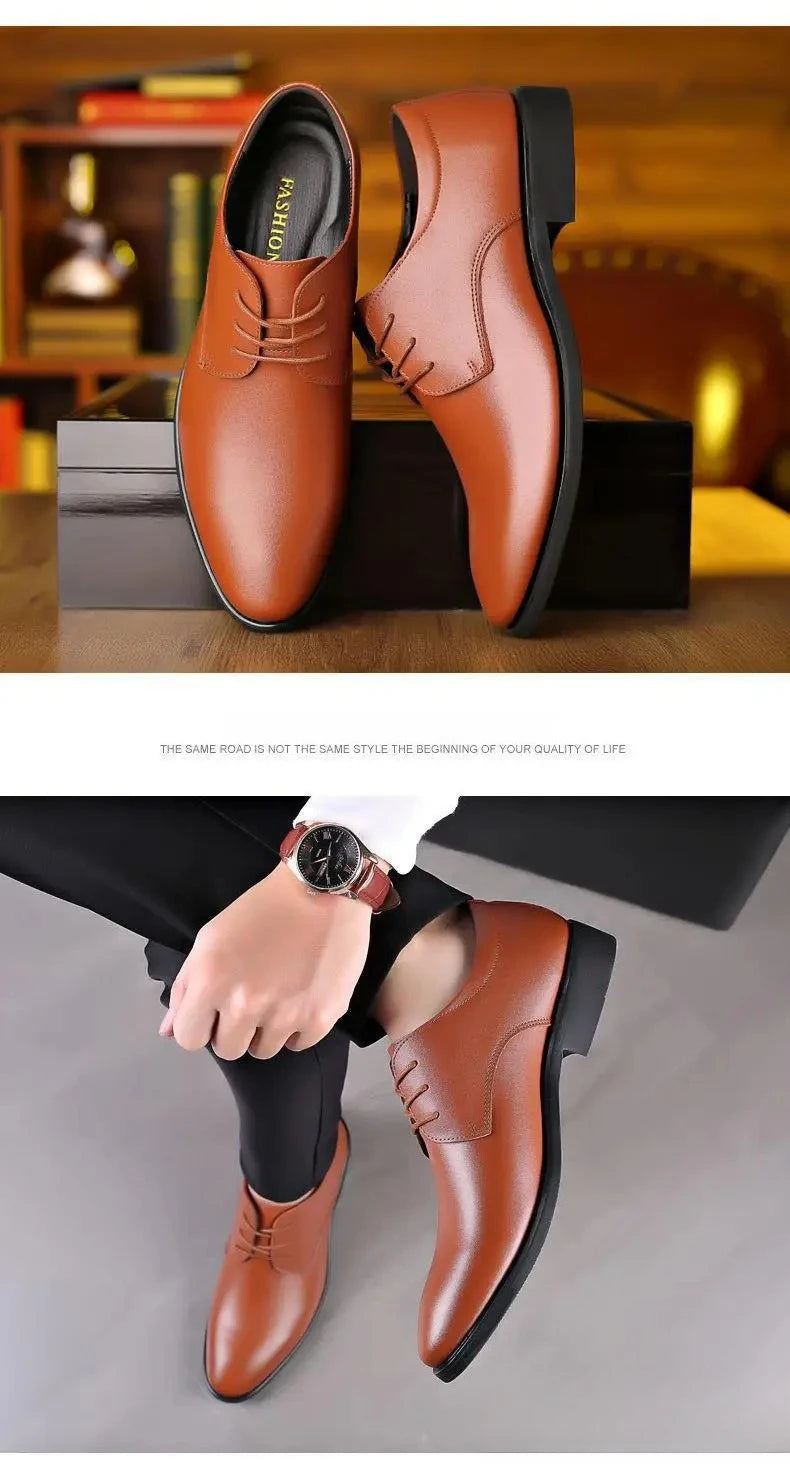Fashionable Men's Leather Shoes Trendy Cowhide Men sneaker British Formal Men's Leather Shoes Soft Lace-up Leather Shoes for Men