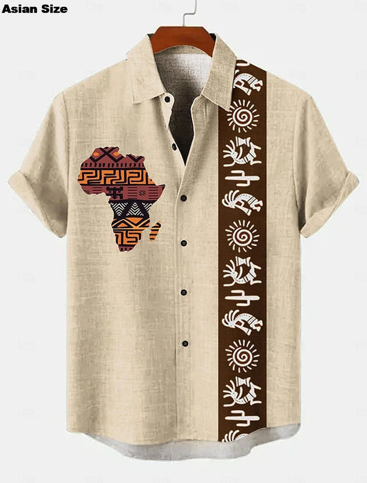 2025 Vintage African Style Men's Retro Ethnic Tribal Short Sleeve Shirts Tops Fashion Casual Dashiki Streetwear Men's Shirts