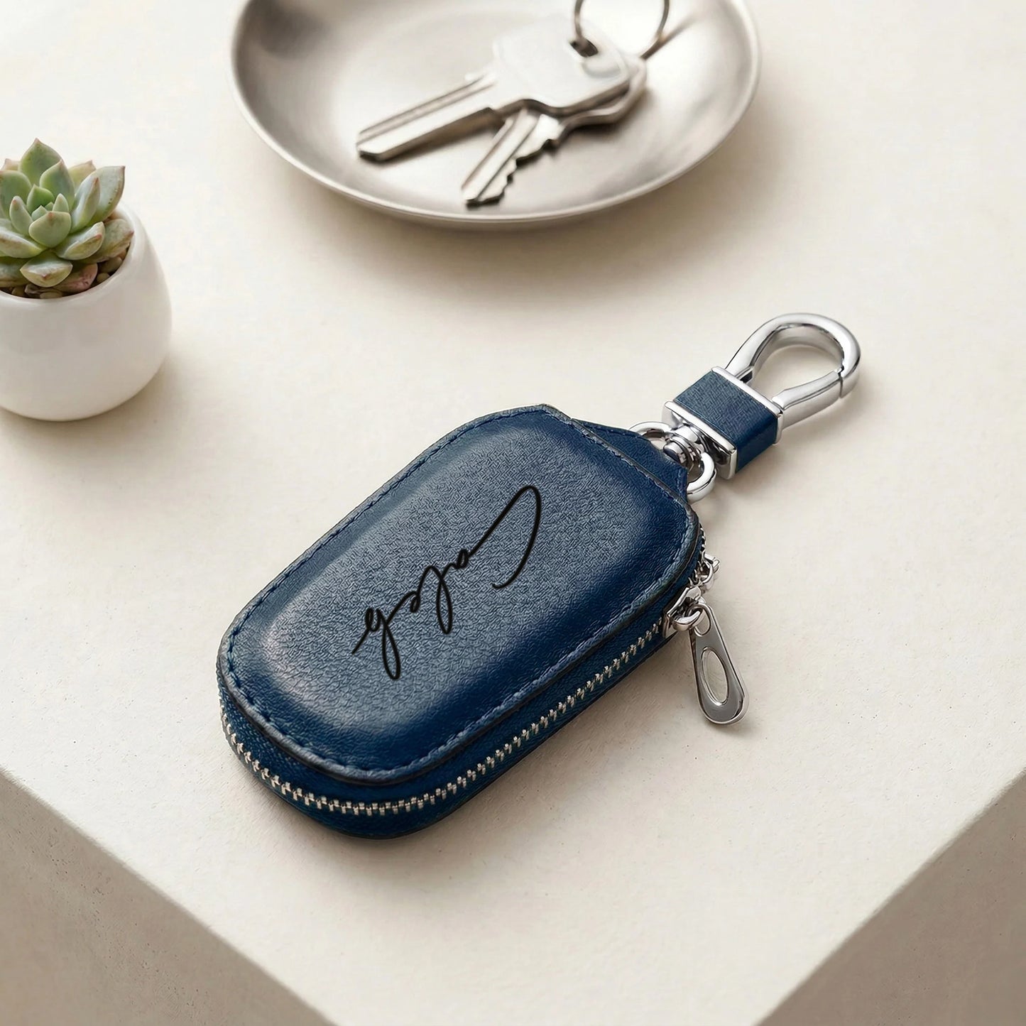 Personalized Custom Zipper Key Case Laser Engraving DIY Name Creative Keychain Cover With Zipper Durable PU Faux Leather Gifts