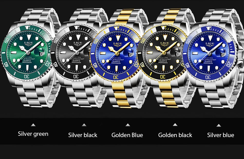 LIGE Top Original Men Quartz Watches Blue Waterproof Watch for Men Stainless Steel Quartz Men Luxury Watch Luminous Wristwatch