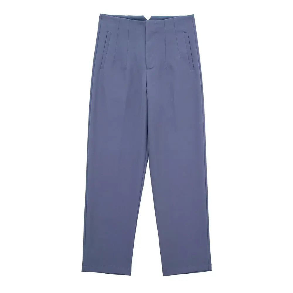 Duoperi Women High Waist Solid Trousers Chic Office Workwear Long Pants