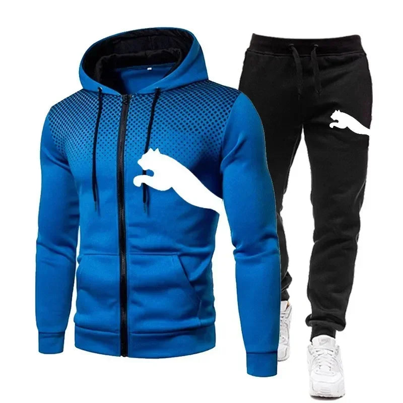 Two-piece Set of Men's Casual Outdoor Sportswear for Autumn, Men's Two-piece Set of Zippered Hooded Sweatshirt and Sweatpants BAZAARHUBO