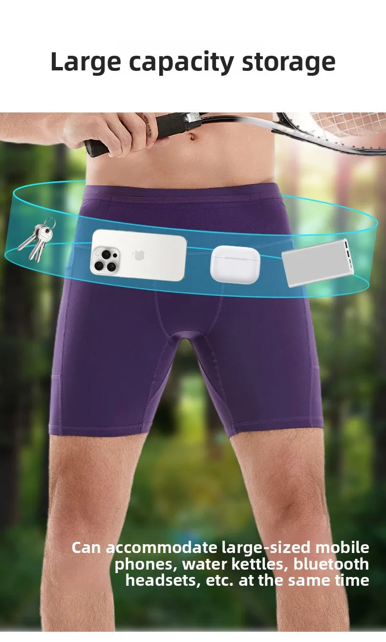 Compression Running Shorts Quarter Length Quick Dry Tight Fit with 6 Pockets for Marathon Training Trail Men Women Multi-Pocket
