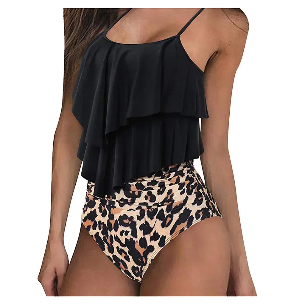 Women High Waisted Tankinis Set 2 Piece Swimsuits Ruffle Spaghetti Strap Swimwear Sexy Bikini Summer Beach Wear Bathing Suit