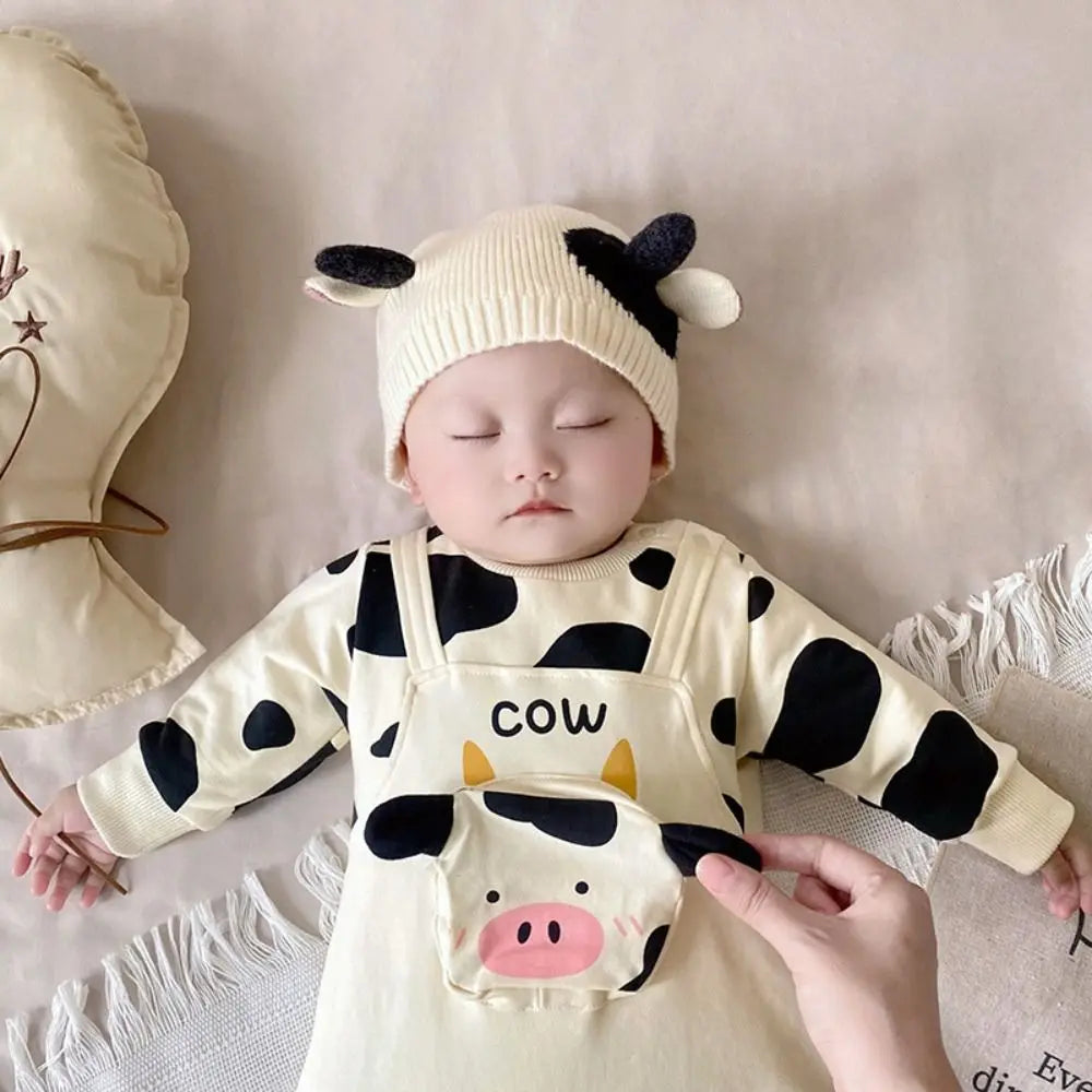 Kids Fashion Long Pants Cow Baby Romper Casual Outfit Infant False Two-pieces Jumpsuit Soft Cotton Newborn Jumpsuit Boy Girl