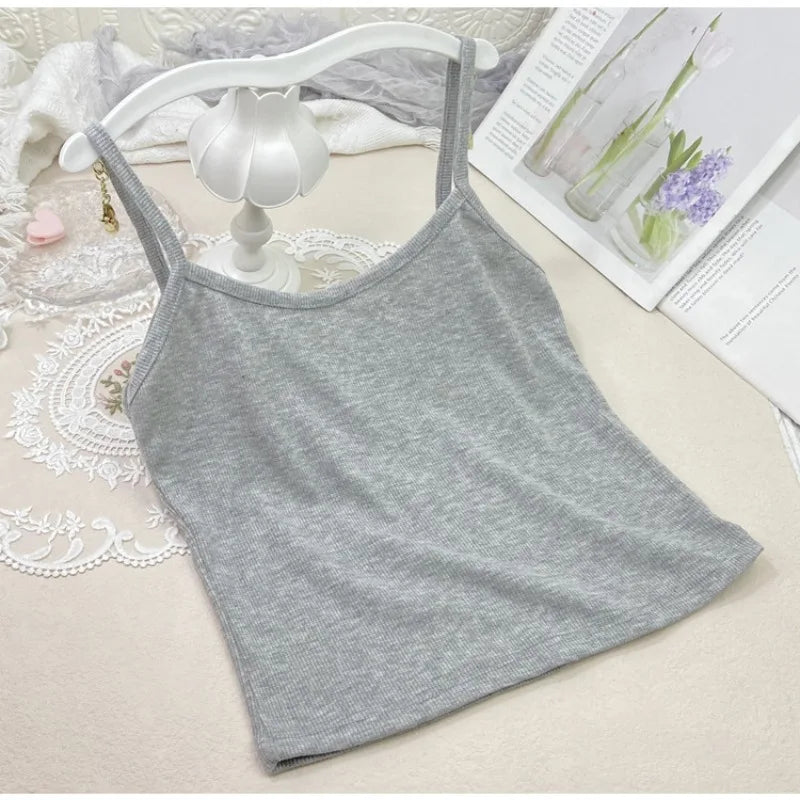 Summer New Solid Color Small Camisole for Girls and Students, with A Slimming Look and A Versatile Thread Vest. Short Base Shirt
