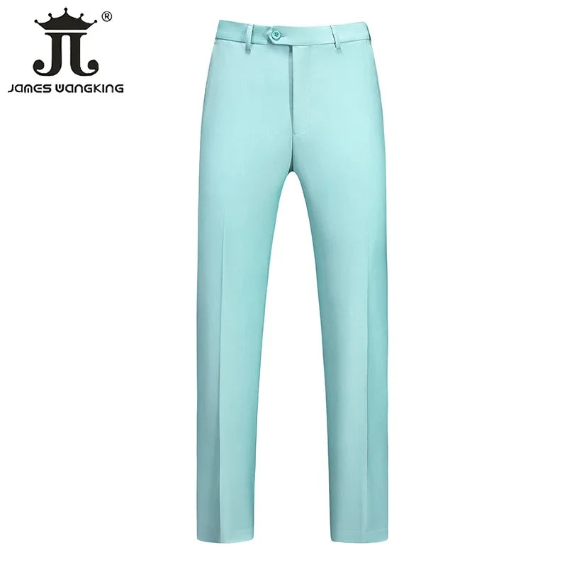 British Style Solid High Waist Trousers Men Formal Trousers High Quality Slim Fit Business Casual Suit Pants Groom Wedding Dress