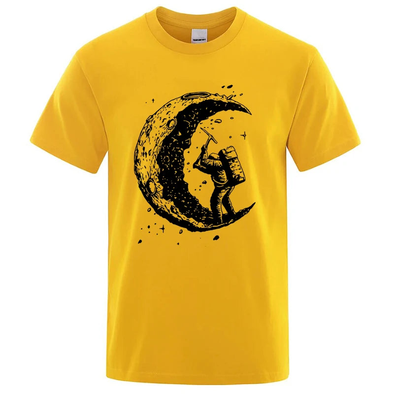 Men's High Quality 100% Cotton Moon Print Casual Summer Cool Short Sleeve Men Tshirt Loose t-shirt Male Tee Shirts Male Tee Tops