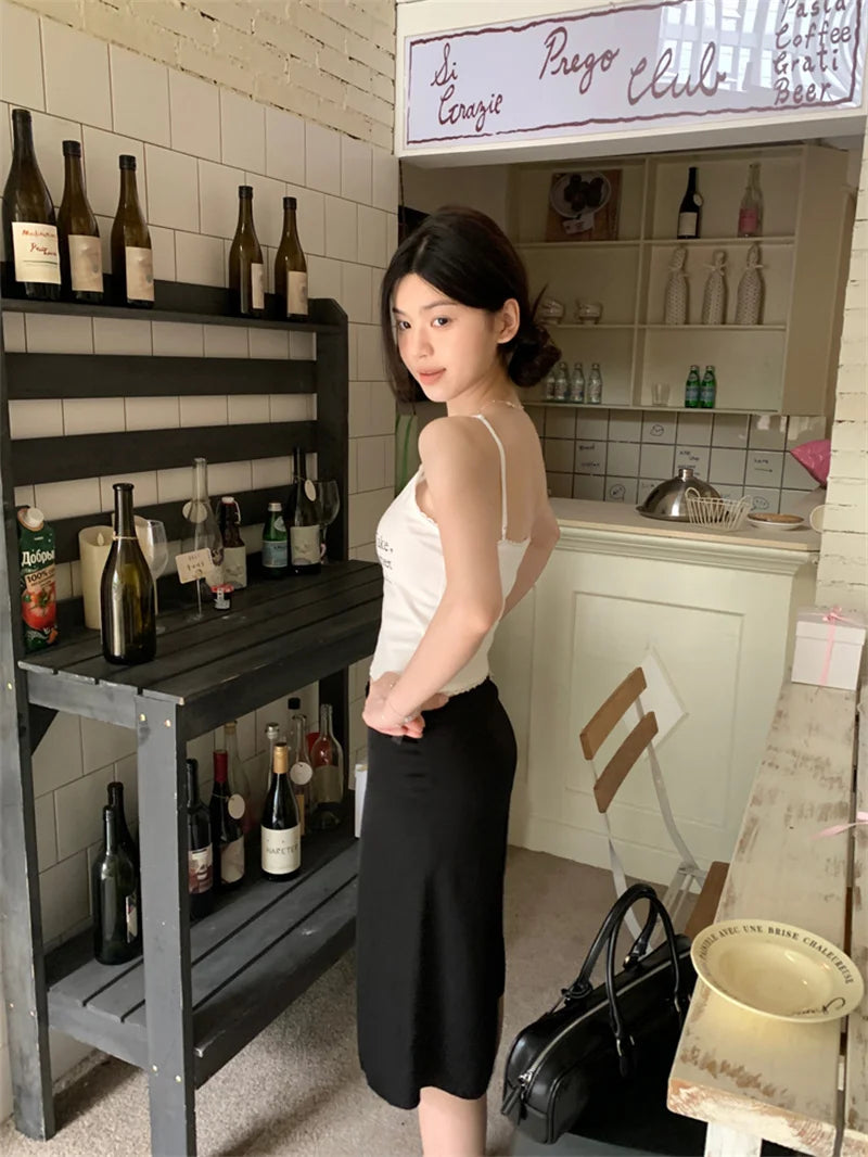 Solid Mermaid Skirts Women American Style Retro Bow Temperament Fashion High Street Slimming Casual All-match Daily Summer Cozy