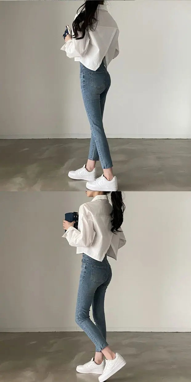 Zadily White Casual Long Sleeve Crop Top Blouse Korea Style Women Spring 2023