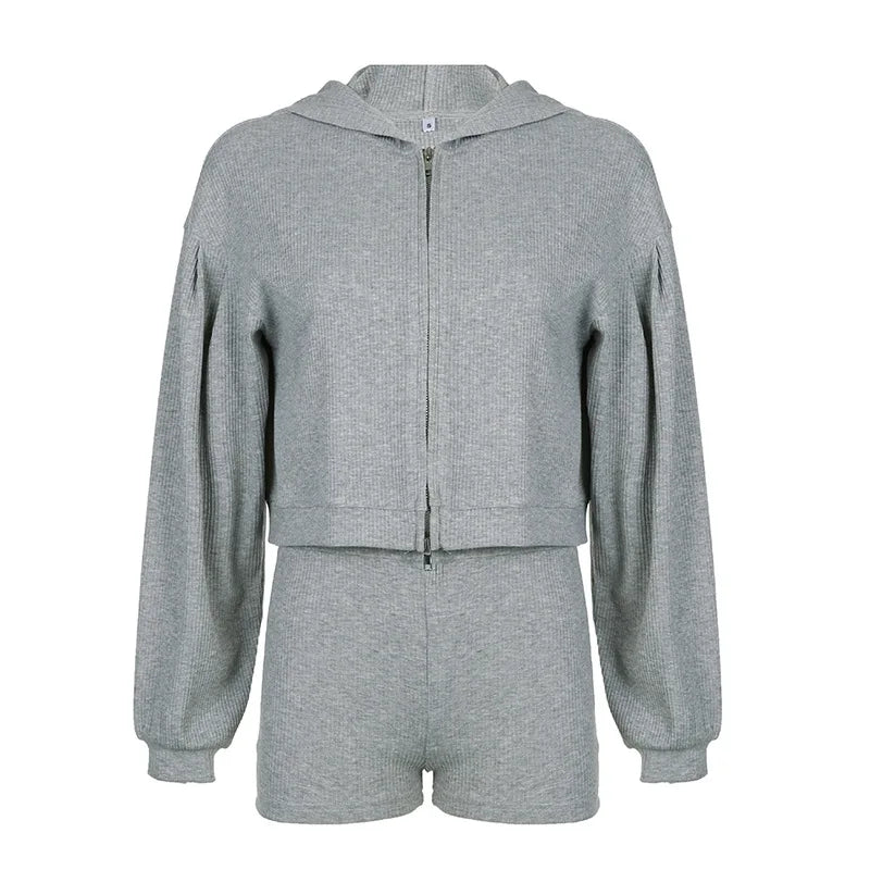 Three Pieces Clothing Sets Ladies Sport Casual Zipper Hooded Jackets+Tank Tops+Elastic Waist Shorts Women Tracksuits