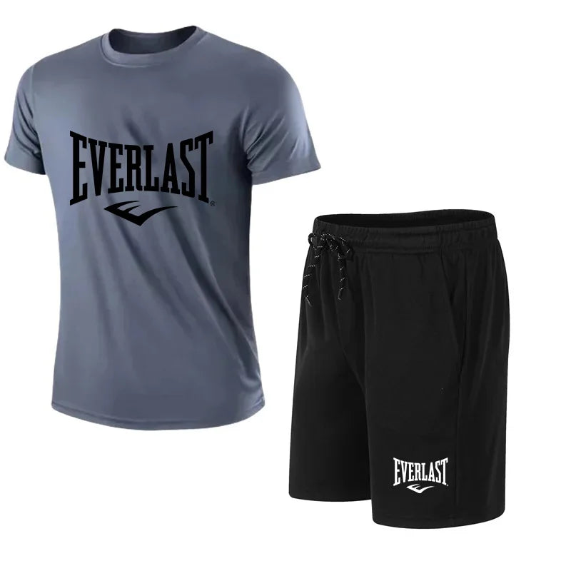 EVERLAST men's t-shirt and shorts 2 pcs. Short Sleeve Breath Rest Set Sport Jogging Gym Set Brand Clothing With Print