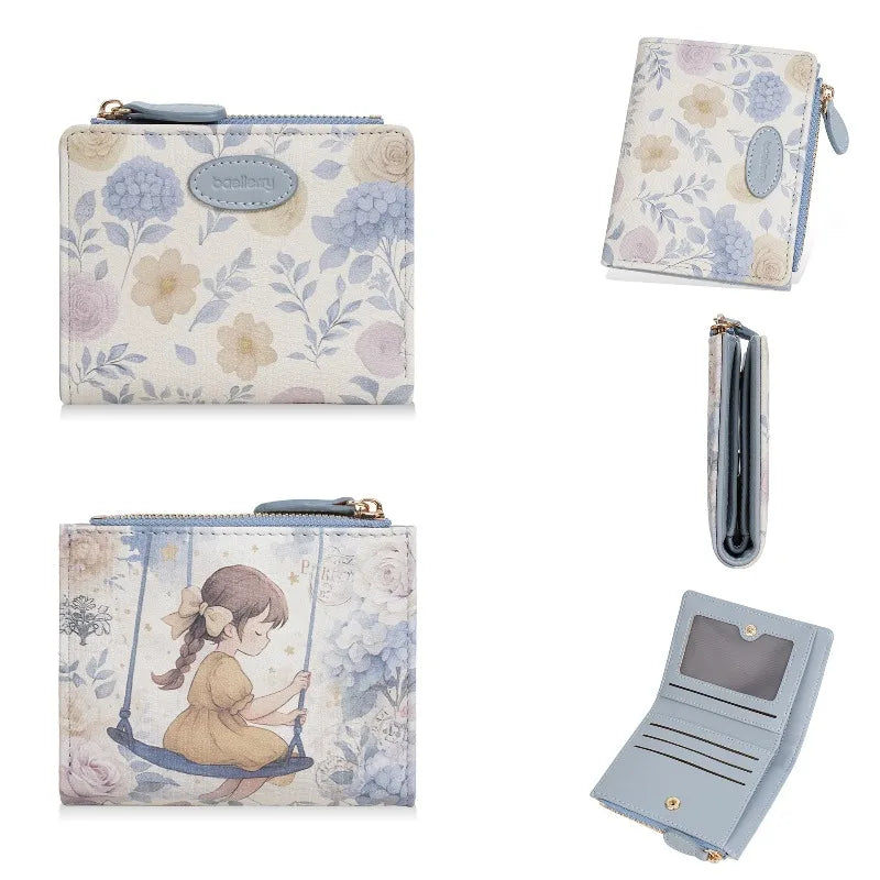 Baellerry Cute Cartoon Girl Wallet PU Leather Card Holder Coin Purse Photo Album for Students Birthday Gift for Daughters