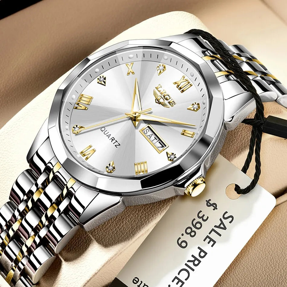 LIGE New Quartz Watch For Men Top Luxury All Steel Design Fashion Business Wristwatch Men Waterproof Watches Man Montre Homme
