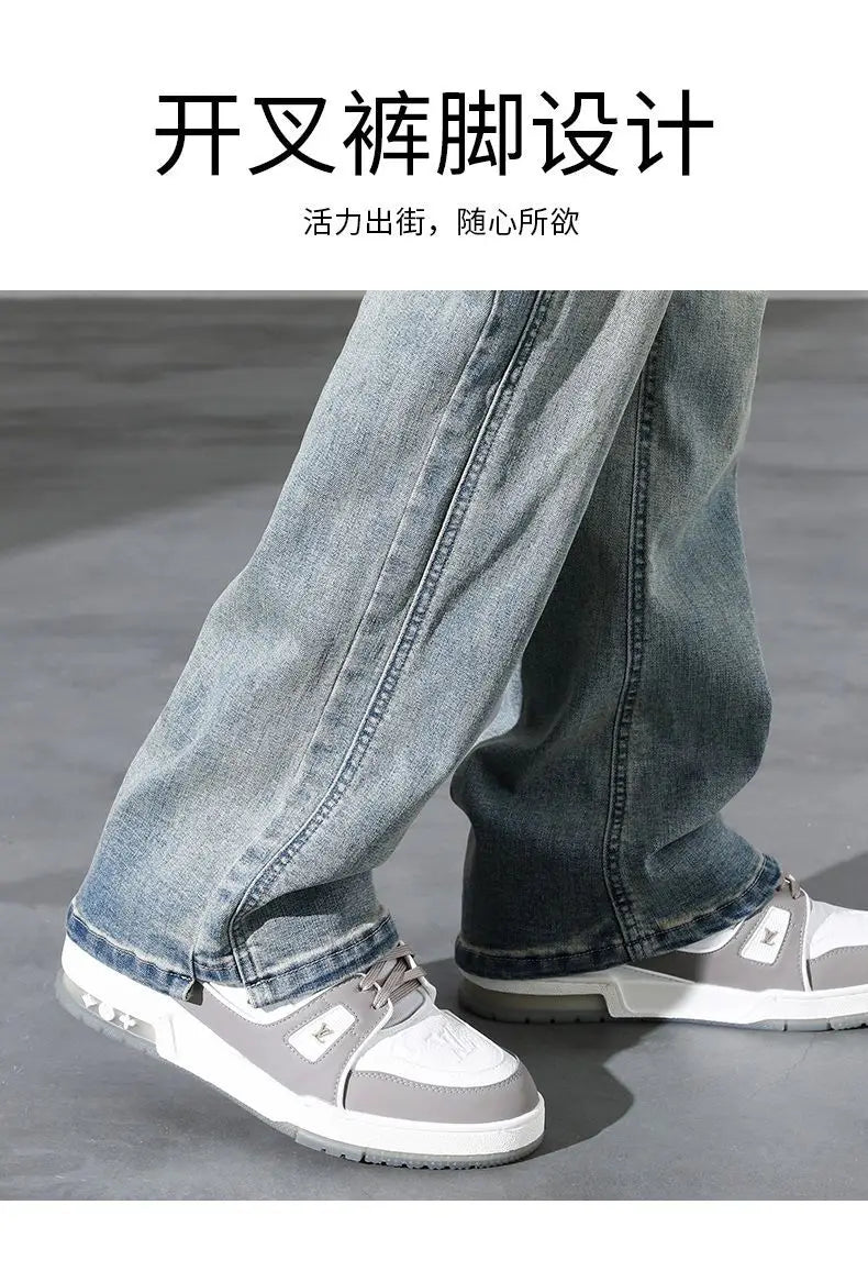 2026 New Mens Fashion Retro High Street Jeans Spring Summer Loose Casual Straight Leg Micro Flared Long Trousers Male Streetwear