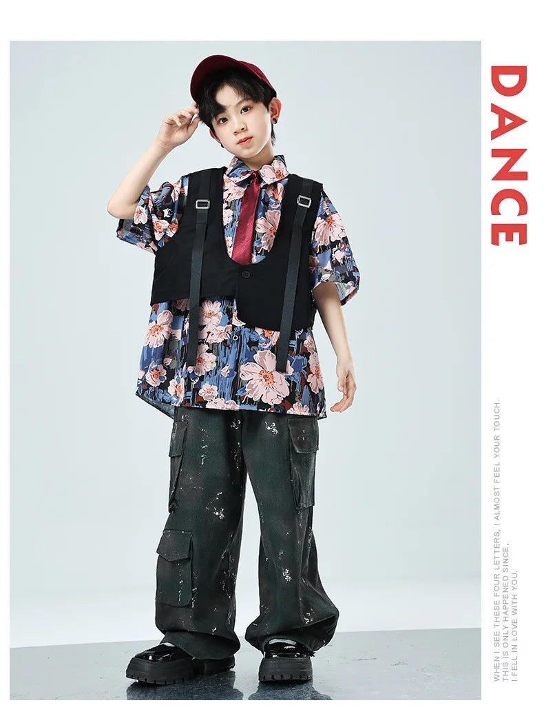 Kids Tracksuits Teens Stage Fashion Show Dance Clothes Boys Girls Suits Sets Vest Pant Shirt Children Jazz Hip Hop Costumes