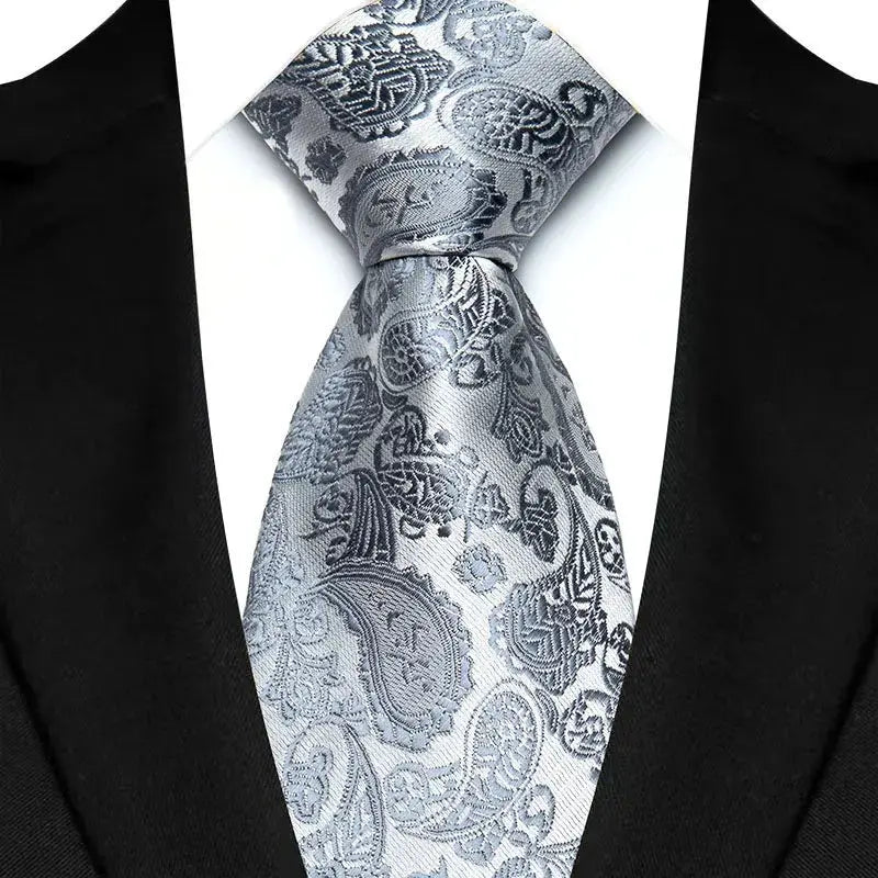 Classic 8CM Polyester Ties For Men Formal Business Silver Gray Paisley Stripes Dot Neckties Handmade College Shirt Neckwear BAZAARHUBO