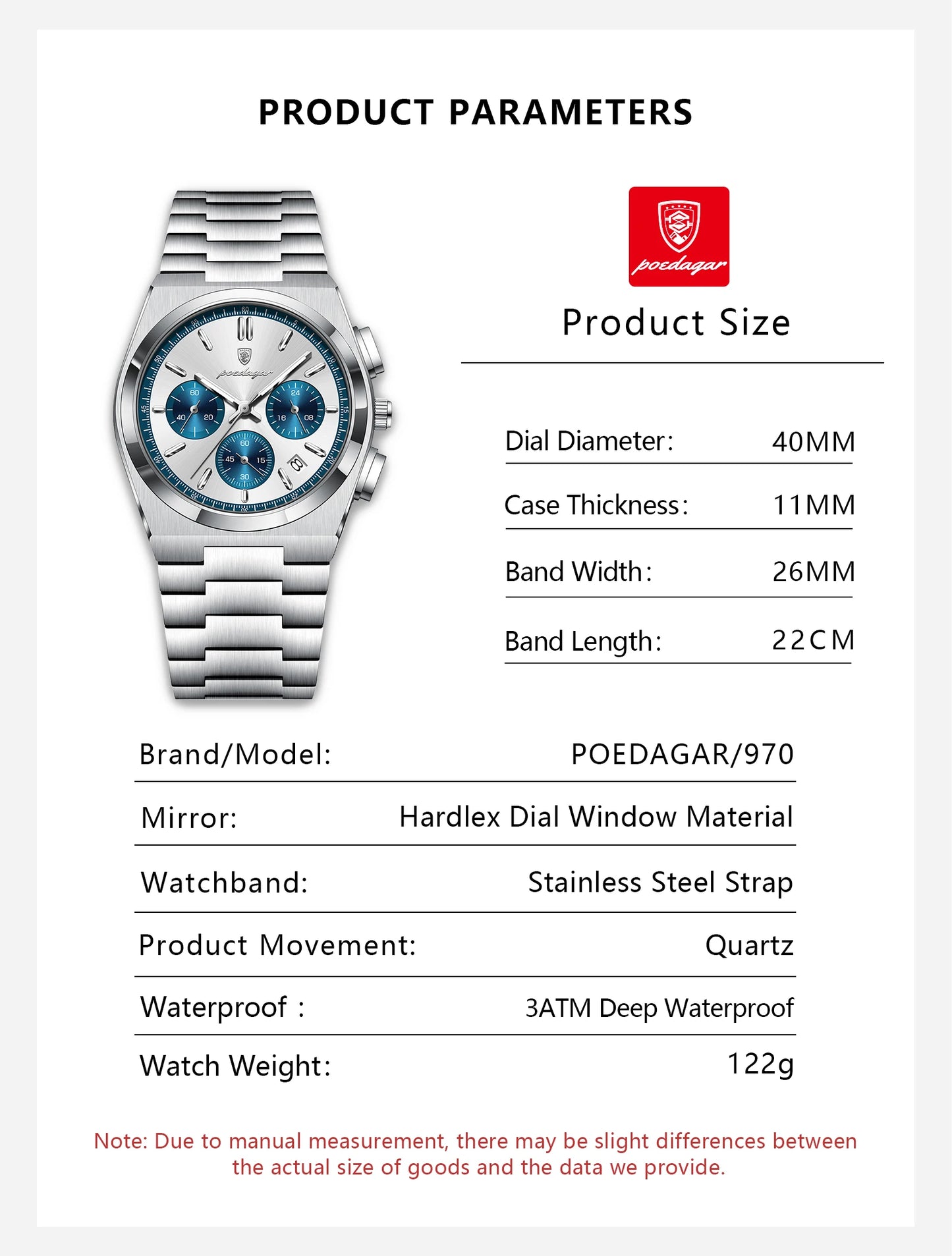 POEDAGAR Top Business Man Quartz Watch Waterproof Luminous Date Chronograph Stylish Watches For Men Stainless Steel Men's Watch