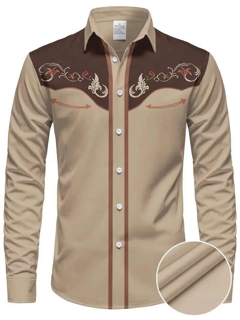 Men's Long Sleeve Shirt Cowboy Western Cowboy Vintage Hawaiian Shirt Comfortable Soft Men's Beach Shirt