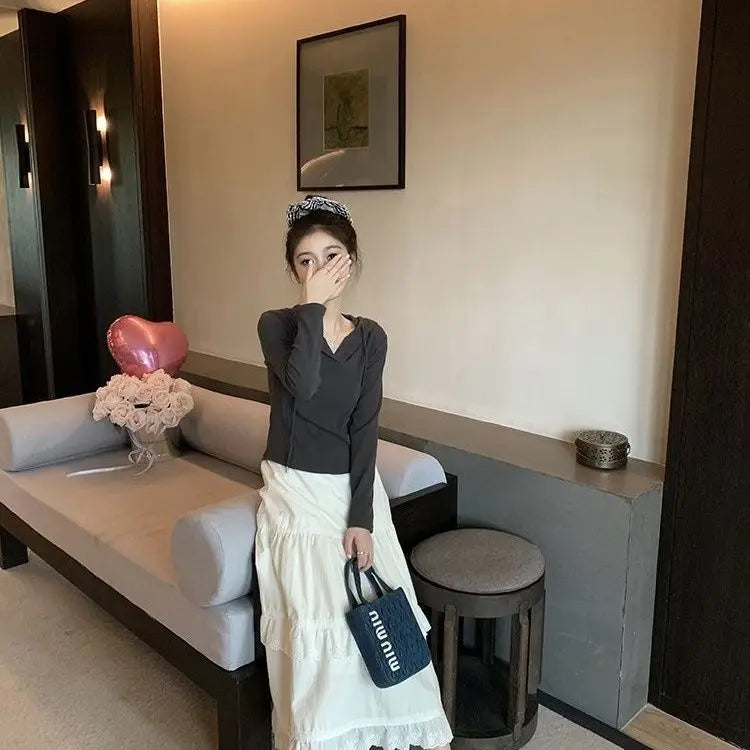 New Fashion 2025 A-line Loose Skirts Woman Korean Style Female Lace Fashion Leisure Spring Ankle-length Skirt Women
