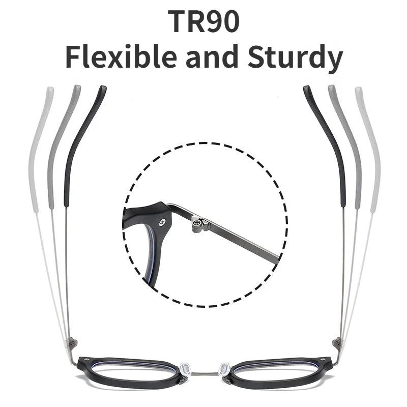 Blue Light Computer Glasses Men TR90 Metal Round Frame Myopia Glasses Women Vintage Optical Nearsighted Eyeglasses 0 To -600 BAZAARHUBO