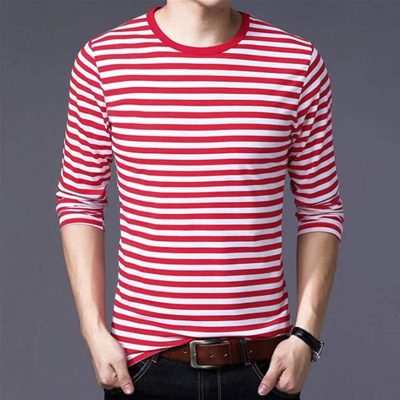 Men's Clothing T-shirts Men's Clothing Harajuku Women's T-shirts Striped Casual Long-sleeved Shirts Fashionable Large-sized Tops