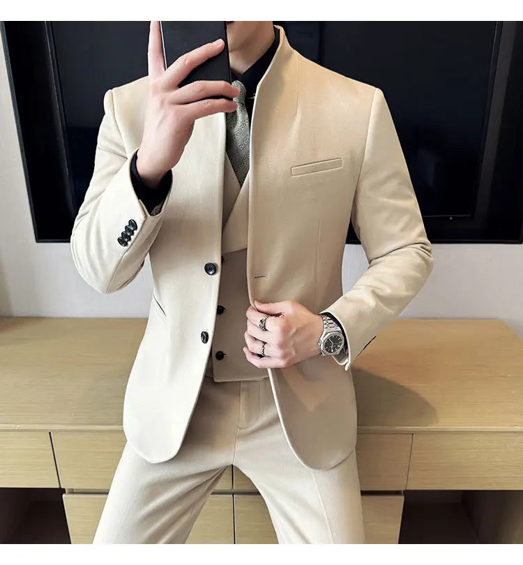 Korean Style Men's Suit Set Slim Fit Business Suit Wool Blazer Two-piece set Elegant Social Formal Men's Clothing 5XL-M