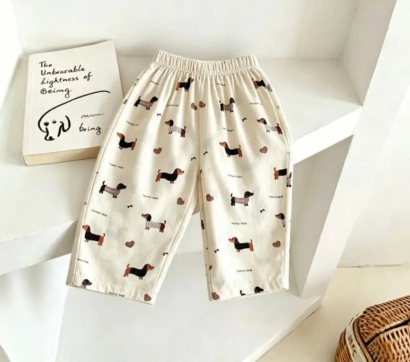Fashion Kids Printed Pants Breathable Fabric Unisex Casual Bottoms For Playtime Baby Popular Thin Trousers Infant Summer Pants