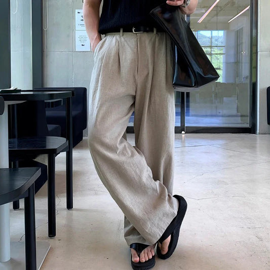 Thin Linen Casual Pants for Men in Summer, Lazy and Versatile Breathable Straight Pants, Loose Drapey Wide-Leg Pants