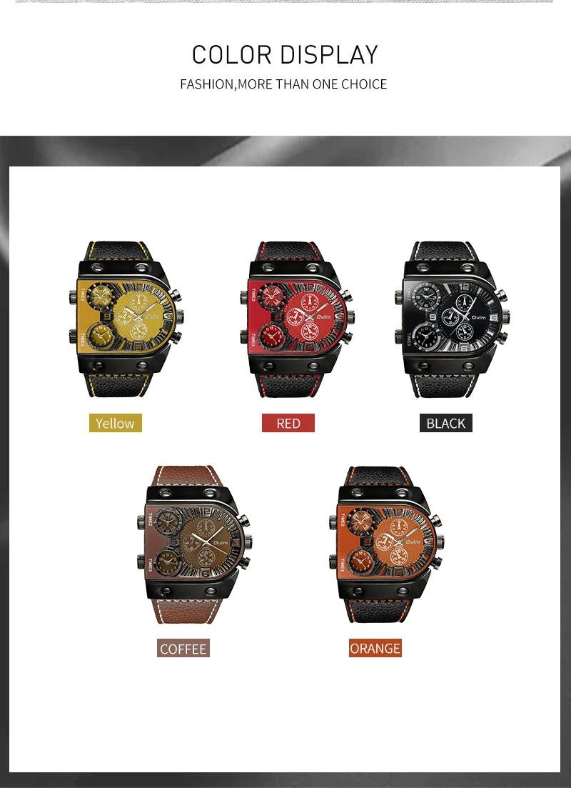 Oulm Top Men's Watches Mens Quartz Casual Leather Strap Wristwatch Sports Man Multi-Time Zone Military Male Watch Clock Relogios