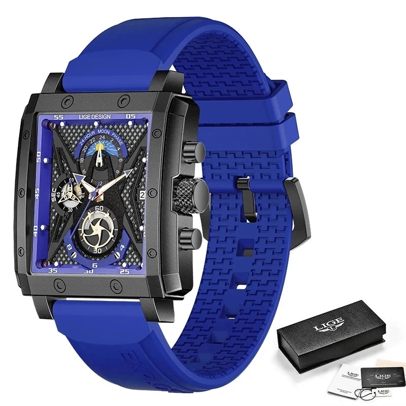 LIGE New Fashion Mens Watches Top Brand Luxury Silicone Quartz Watch For Men Waterproof Chronograph 24 Hour Moon Phase Clock+Box
