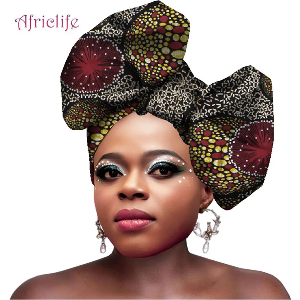 African Turbans for Women Head Wax Print Cotton Fashion Headband Multicolor Printed Head Scarf Traditional Head Ornament Wyb431