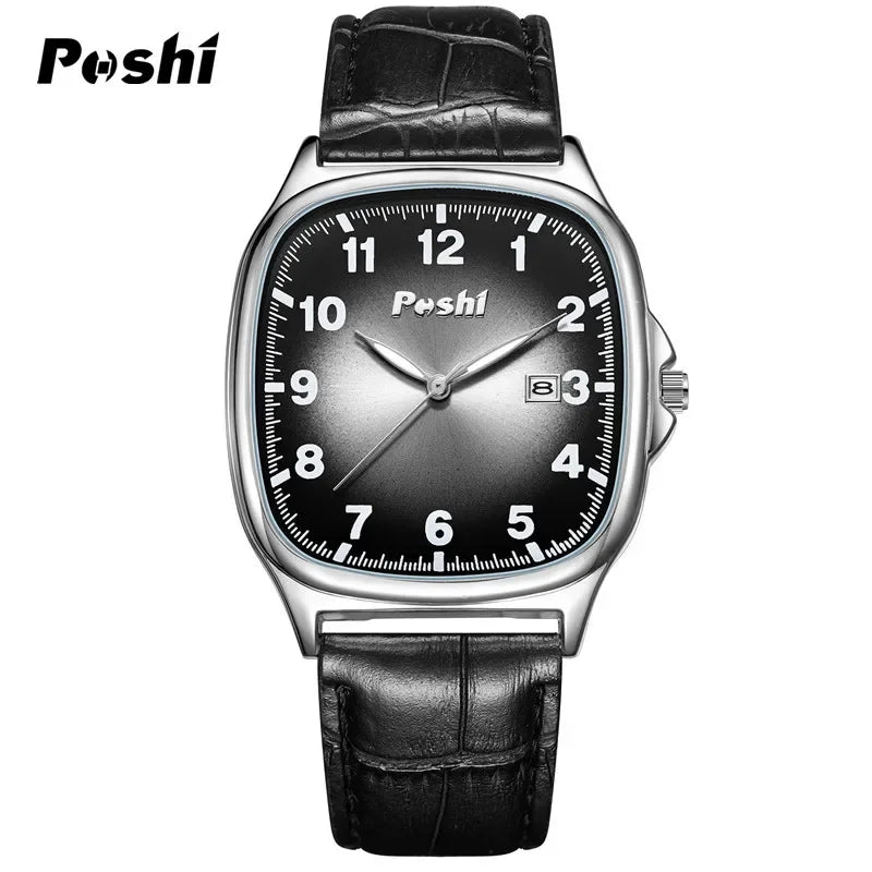 POSHI Men's Quartz Watches Leather Strap Casual Men Wristwatch Waterproof Date Luminous Luxury Business Watch for Man Male Gifts