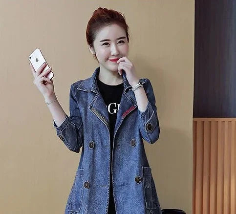 Plain Female Jeans Coats Korean Women's Denim Jackets Long Trench Designer in Promotion 2025 Trend Deals Chic and Elegant New