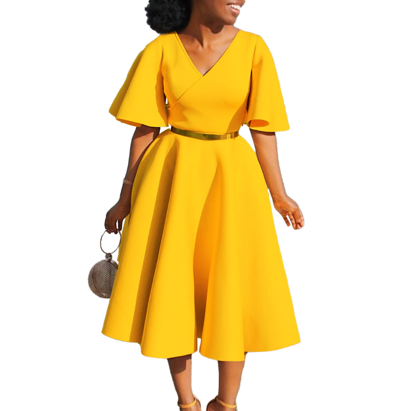 African Elegant A-line Midi Dress For Women Summer Fashion Casual Robe Femmes New Flare Sleeve Club Party Sexy Dresses Vestidos