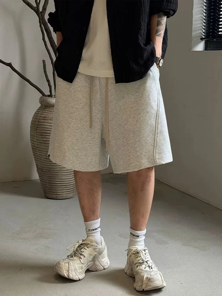 Mens Summer Casual Shorts Loose Fit Elastic Waist Drawstring Streetwear Sweatpants Hip Hop Shorts Knee Length Straight Trousers