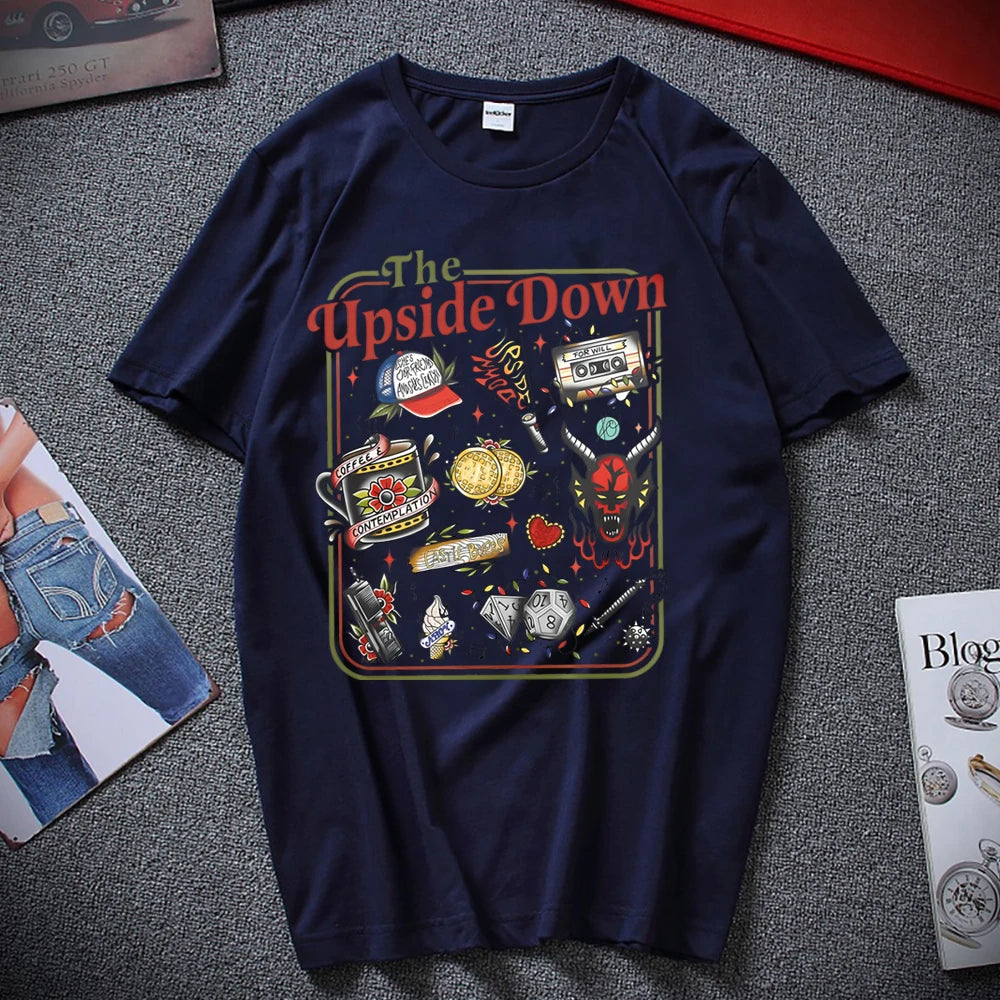 The Upside Down T-shirt Funny Women Men Hawkins Clipart Graphic Tee Stranger ST5 Inspired Demogorgon Shirts Trendy Gothic Tops