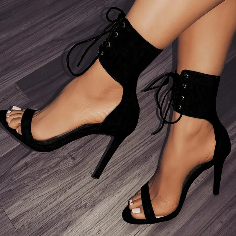 2025 Summer New Sexy Pointed Strap Ladies High Heels Stiletto Elegant Party Dance Lace-up Gladiator Open-toed Ladies Sandals 43