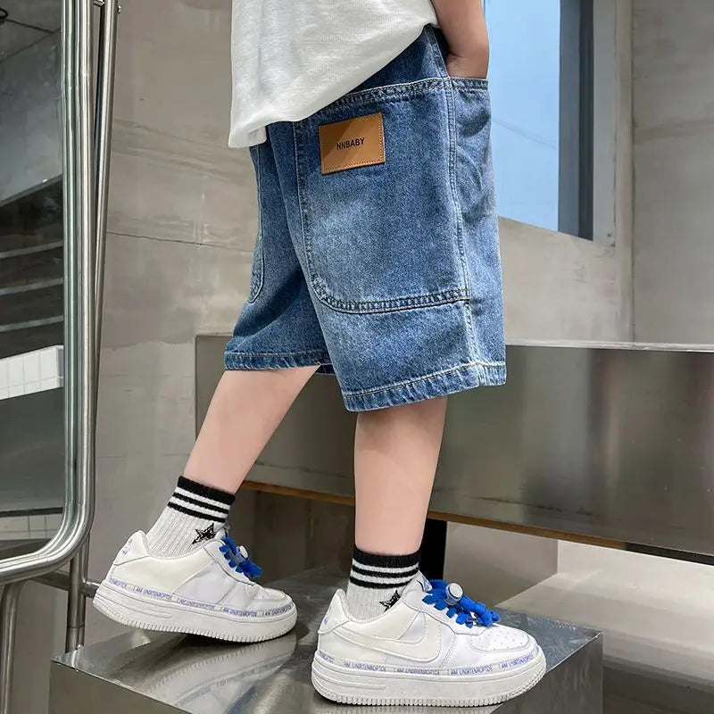 New Boys Summer Fashion Denim Shorts Kids Casual Loose Thin Knee-Length Trousers for 3-12 Years Teenager Outdoor Jeans Pants
