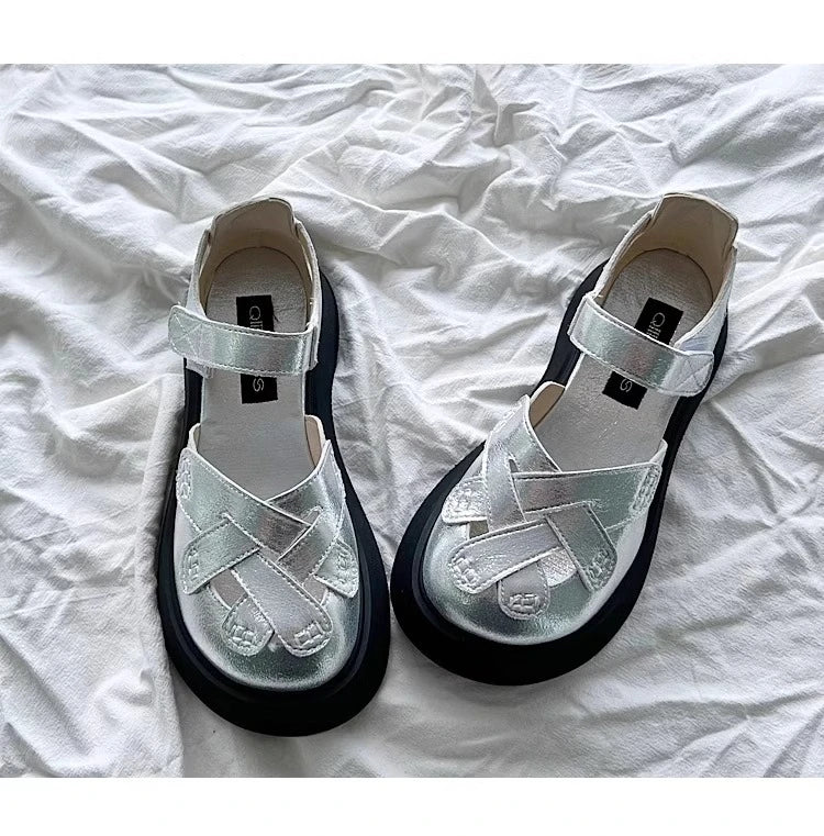 2025 Summer New Retro Style Mary Jane Enclosed Toe Sandals for Women Artistic & Versatile Weaving Style Thick Soled Roman Shoes
