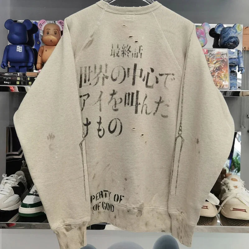 Real Photo Portrait Graffiti Print Saint Hoodie Wash Do Old Destroy Loose Pullover Casual Women Men Sweatshirt