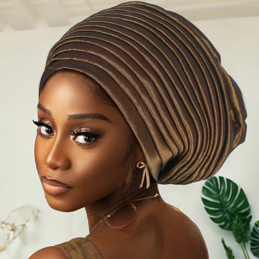 New African Auto Gele Headties Muslim Turban Hijab for Women Pleated Bonnet Indian Cap Nigeria Head Wrap Hat Wedding Geles Scarf