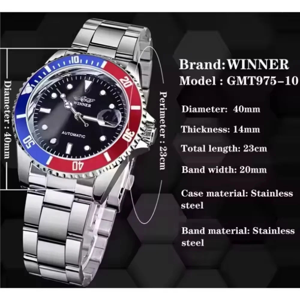 Classic Mechanical Watches Luxury Brand Business Automatic Watch for Men Rotatable Bezel Luminous Dial Steel Strap Clock