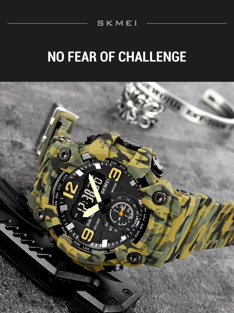 Skmei Men's Military Sport's Wristwatch Fashion Big Size Dial Quartz Analog Three Time Zone Male Led Waterproof Stop Watches